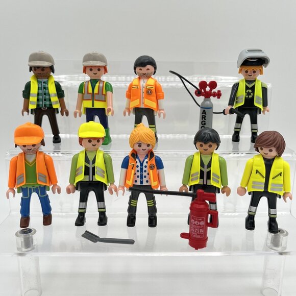 Playmobil Figures Construction Workers + accessories lot of 9 Welder - Picture 1 of 9